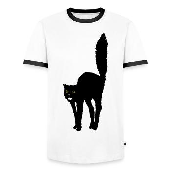 Hands off! black cat cat halloween symbol - Men's Ringer Shirt - white/black - Front - AI Model Female 172 light (172cm) & AI Model Male 178 dark (178cm)