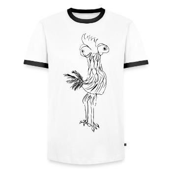 Huhn - Hahn - lustiger Gockel - Männer Kontrast-T-Shirt - Weiß/Schwarz - Vorne - AI Model Female 172 light (172cm) & AI Model Male 178 dark (178cm)