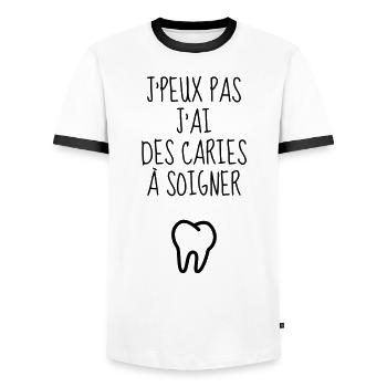 dentiste / dent / médecin / médecine - T-shirt contrasté Homme - blanc/noir - Devant - AI Model Female 172 light (172cm) & AI Model Male 178 dark (178cm)