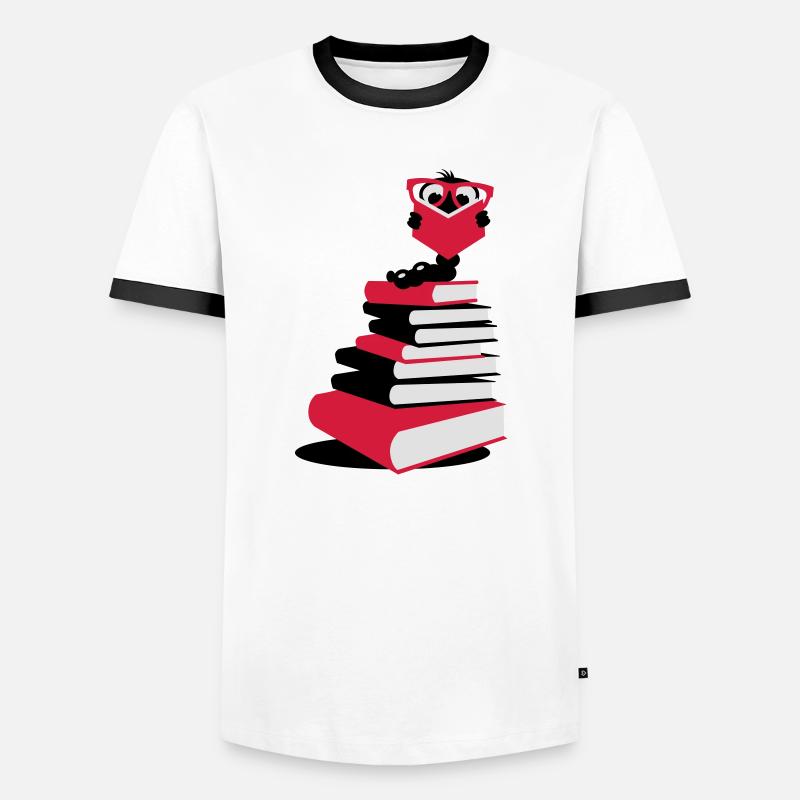 A bookworm reading - Men's Ringer Shirt - white/black