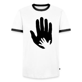Baby, child hand in adult parent hand. - Men's Ringer Shirt - white/black - Front - AI Model Female 172 light (172cm) & AI Model Male 178 dark (178cm)