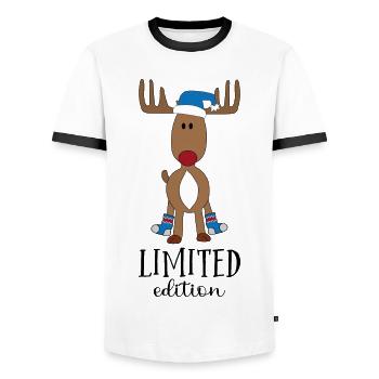 Elch Rudolph zu Weihnachten - Männer Kontrast-T-Shirt - Weiß/Schwarz - Vorne - AI Model Female 172 light (172cm) & AI Model Male 178 dark (178cm)