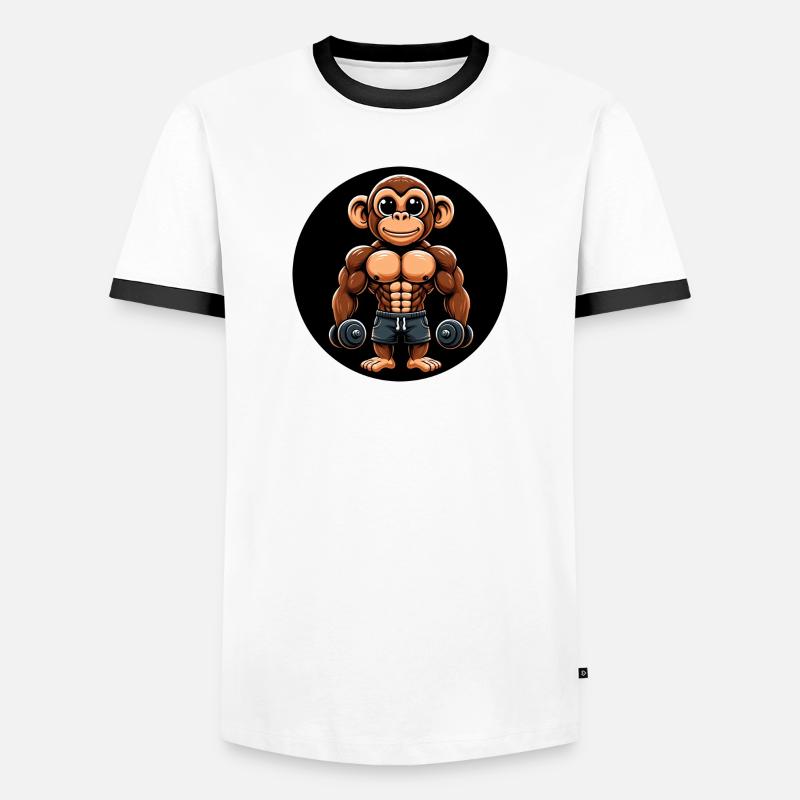 Affe Chimpanse Bodybuilder Training - Männer Kontrast-T-Shirt - Weiß/Schwarz