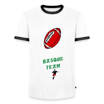 sport_rugby_design_35 - Männer Kontrast-T-Shirt - Weiß/Schwarz - Vorne - AI Model Female 172 light (172cm) & AI Model Male 178 dark (178cm)