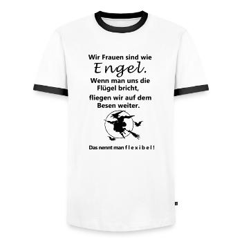Wir Frauen sind wie Engel - Männer Kontrast-T-Shirt - Weiß/Schwarz - Vorne - AI Model Female 172 light (172cm) & AI Model Male 178 dark (178cm)