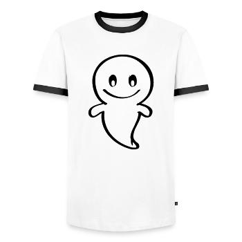 Friendly Ghost Halloween Haunted - Men's Ringer Shirt - white/black - Front - AI Model Female 172 light (172cm) & AI Model Male 178 dark (178cm)