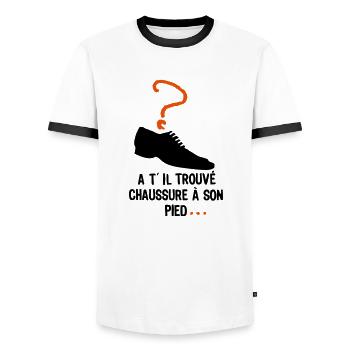 trouve chaussure pied 2mariage amour humour - T-shirt contrasté Homme - blanc/noir - Devant - AI Model Female 172 light (172cm) & AI Model Male 178 dark (178cm)
