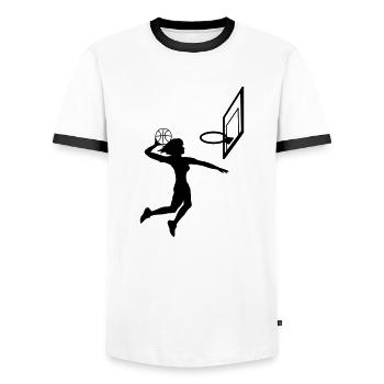 dunking basketball dunk woman female girl coo - Men's Ringer Shirt - white/black - Front - AI Model Female 172 light (172cm) & AI Model Male 178 dark (178cm)