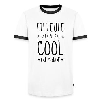 Goddaughter Patentochter Filleule Baby Family - Men's Ringer Shirt - white/black - Front - AI Model Female 172 light (172cm) & AI Model Male 178 dark (178cm)