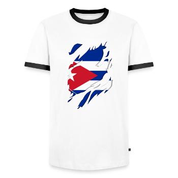 Kuba Flagge zerrissenes Motiv - Männer Kontrast-T-Shirt - Weiß/Schwarz - Vorne - AI Model Female 172 light (172cm) & AI Model Male 178 dark (178cm)