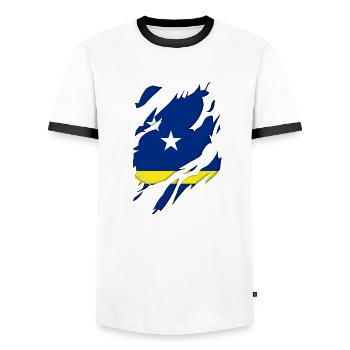 Motif déchiré du drapeau de Curaçao - T-shirt contrasté Homme - blanc/noir - Devant - AI Model Female 172 light (172cm) & AI Model Male 178 dark (178cm)
