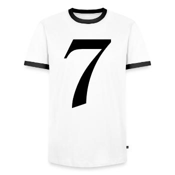 7 - Men's Ringer Shirt - white/black - Front - AI Model Female 172 light (172cm) & AI Model Male 178 dark (178cm)