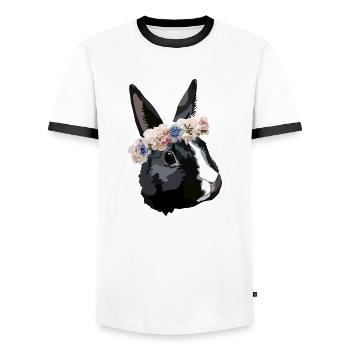 rabbit with flower wreath - Men's Ringer Shirt - white/black - Front - AI Model Female 172 light (172cm) & AI Model Male 178 dark (178cm)