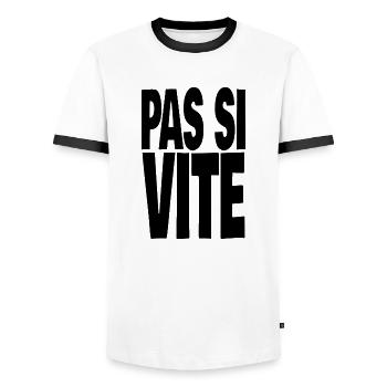 pas si vite - T-shirt contrasté Homme - blanc/noir - Devant - AI Model Female 172 light (172cm) & AI Model Male 178 dark (178cm)
