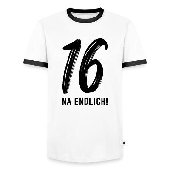 16 Geburtstag 16 Jahre Sechzehn Endlich 16 - Männer Kontrast-T-Shirt - Weiß/Schwarz - Vorne - AI Model Female 172 light (172cm) & AI Model Male 178 dark (178cm)