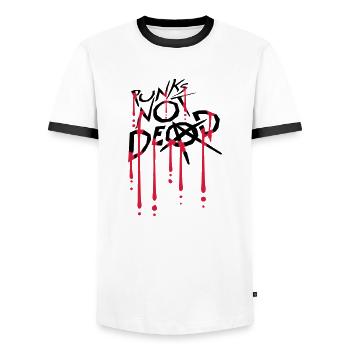 punks not dead quote - Men's Ringer Shirt - white/black - Front - AI Model Female 172 light (172cm) & AI Model Male 178 dark (178cm)
