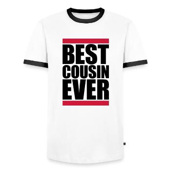 best cousin ever Zitat - Männer Kontrast-T-Shirt - Weiß/Schwarz - Vorne - AI Model Female 172 light (172cm) & AI Model Male 178 dark (178cm)