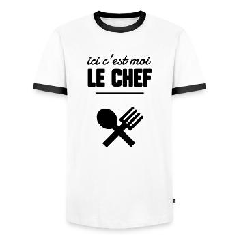 Ici c’est moi le chef - T-shirt contrasté Homme - blanc/noir - Devant - AI Model Female 172 light (172cm) & AI Model Male 178 dark (178cm)