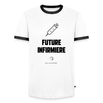 Future infirmière - T-shirt contrasté Homme - blanc/noir - Devant - AI Model Female 172 light (172cm) & AI Model Male 178 dark (178cm)