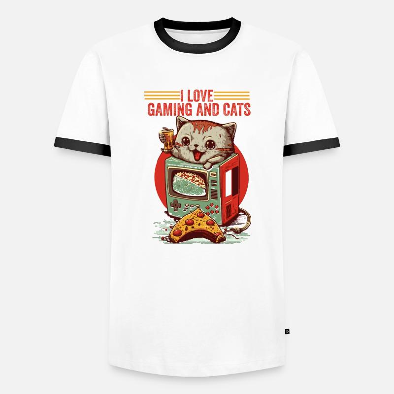 Geschenkidee Spiel Katze - Männer Kontrast-T-Shirt - Weiß/Schwarz
