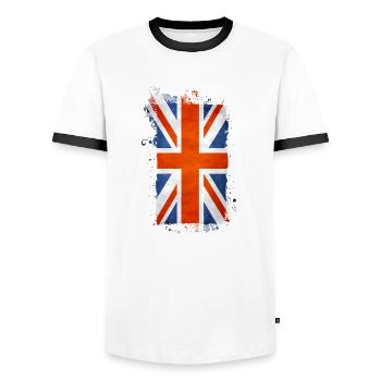 England UK London British English United Kingdom - Men's Ringer Shirt - white/black - Front - AI Model Female 172 light (172cm) & AI Model Male 178 dark (178cm)