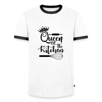 Queen Of The Kitchen. Kitchen Quote, Baking Quote. - Men's Ringer Shirt - white/black - Front - AI Model Female 172 light (172cm) & AI Model Male 178 dark (178cm)