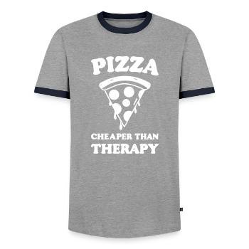 La pizza moins chère que la thérapie - T-shirt contrasté Homme - gris/marine  - Devant - AI Model Female 172 light (172cm) & AI Model Male 178 light (178cm)