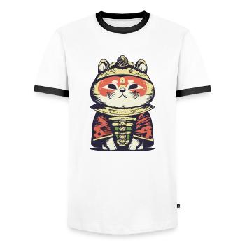Red Panda Samurai - Men's Ringer Shirt - white/black - Front - AI Model Female 172 light (172cm) & AI Model Male 178 dark (178cm)