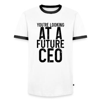 Vous êtes à la recherche d’un futur PDG 3 - T-shirt contrasté Homme - blanc/noir - Devant - AI Model Female 172 light (172cm) & AI Model Male 178 dark (178cm)