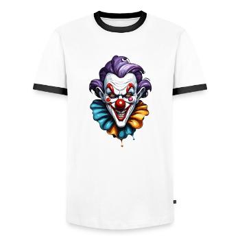 Horror Clown / Circus / Funny / Show / Halloween - Men's Ringer Shirt - white/black - Front - AI Model Female 172 light (172cm) & AI Model Male 178 dark (178cm)