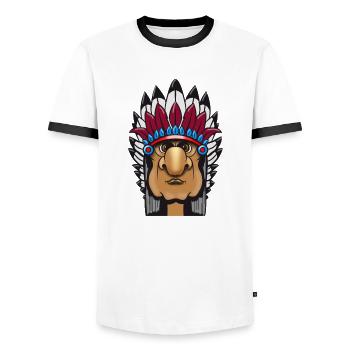 Grimmiger Indianerhäuptling mit Federschmuck Comic - Männer Kontrast-T-Shirt - Weiß/Schwarz - Vorne - AI Model Female 172 light (172cm) & AI Model Male 178 dark (178cm)