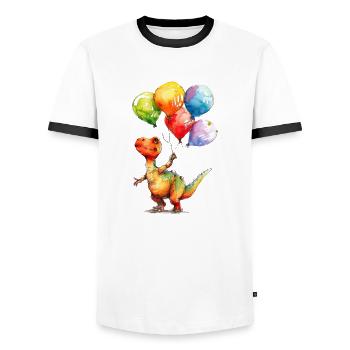 Dinosaur with colorful balloons - Men's Ringer Shirt - white/black - Front - AI Model Female 172 light (172cm) & AI Model Male 178 dark (178cm)