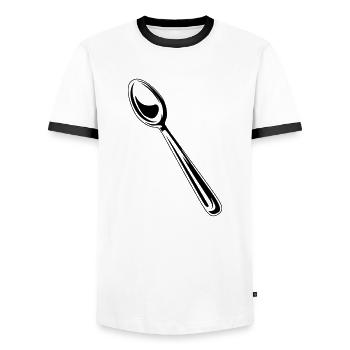 cutlery symbol spoon - Men's Ringer Shirt - white/black - Front - AI Model Female 172 light (172cm) & AI Model Male 178 dark (178cm)