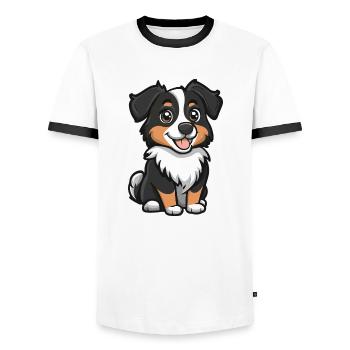 Australian Shepherd Dog Comic Cute - Men's Ringer Shirt - white/black - Front - AI Model Female 172 light (172cm) & AI Model Male 178 dark (178cm)