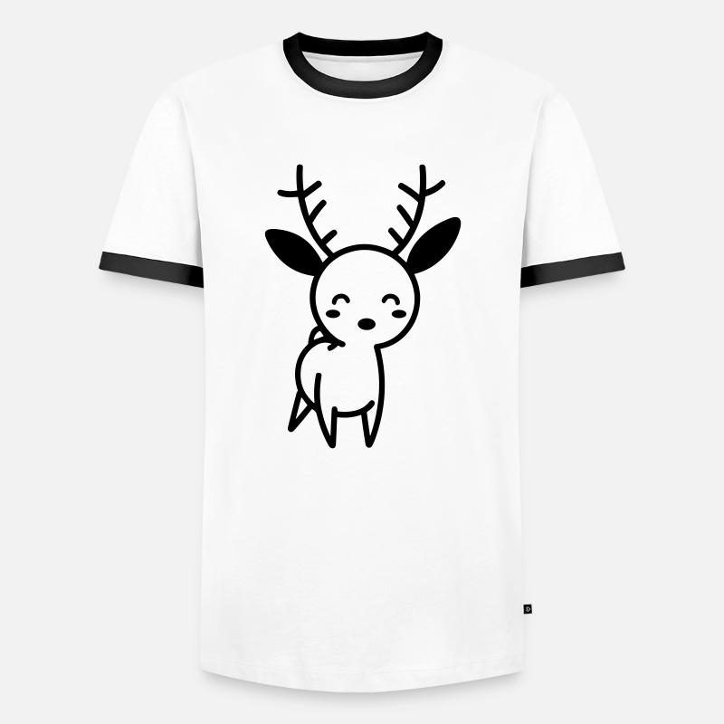 Hirsch - Männer Kontrast-T-Shirt - Weiß/Schwarz