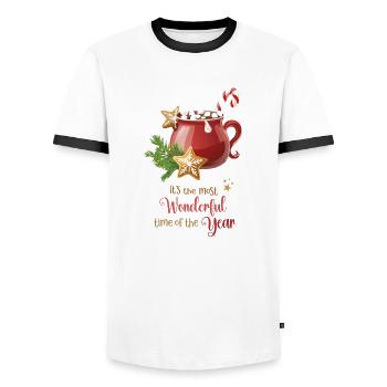 Cacao, most wonderful time of the year, red, gold - Männer Kontrast-T-Shirt - Weiß/Schwarz - Vorne - AI Model Female 172 light (172cm) & AI Model Male 178 dark (178cm)