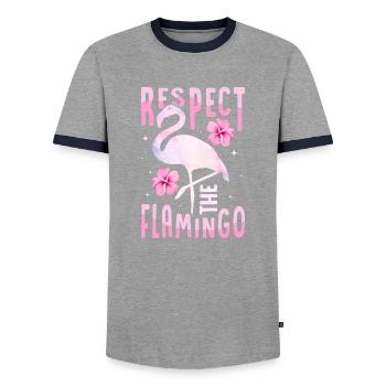 Respect The Flamingo Pink Bird Cute - Men's Ringer Shirt - grey/navy  - Front - AI Model Female 172 light (172cm) & AI Model Male 178 light (178cm)