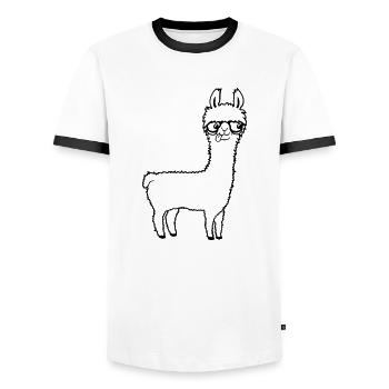 Llama Nerd Geek Horn-Rimmed Glasses Smart Funny Grimace - Men's Ringer Shirt - white/black - Front - AI Model Female 172 light (172cm) & AI Model Male 178 dark (178cm)