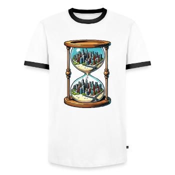 Hourglass City - Men's Ringer Shirt - white/black - Front - AI Model Female 172 light (172cm) & AI Model Male 178 dark (178cm)