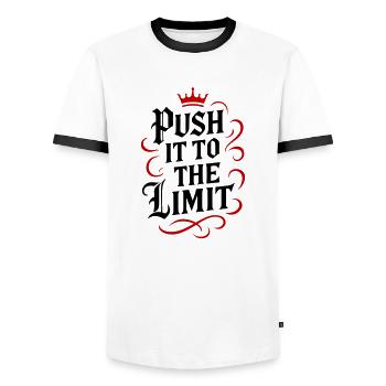 Push it to the limit - Men's Ringer Shirt - white/black - Front - AI Model Female 172 light (172cm) & AI Model Male 178 dark (178cm)