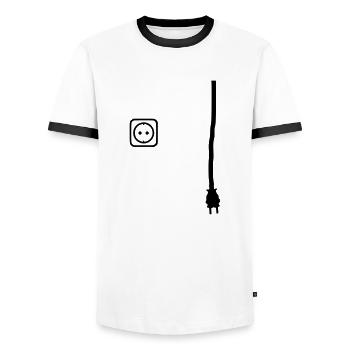 Connector and socket to put power on things - Men's Ringer Shirt - white/black - Front - AI Model Female 172 light (172cm) & AI Model Male 178 dark (178cm)