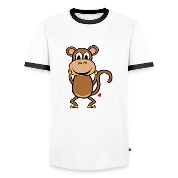 I love Monkey - white inscription - Men's Ringer Shirt - white/black - Front - AI Model Female 172 light (172cm) & AI Model Male 178 dark (178cm)