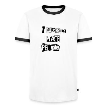 I F*CKING HATE PEOPLE - Männer Kontrast-T-Shirt - Weiß/Schwarz - Vorne - AI Model Female 172 light (172cm) & AI Model Male 178 dark (178cm)