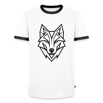 Wild Wolf logo, wolf head, geometric - Men's Ringer Shirt - white/black - Front - AI Model Female 172 light (172cm) & AI Model Male 178 dark (178cm)