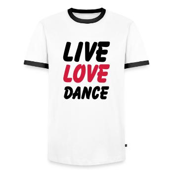 live love dance - Men's Ringer Shirt - white/black - Front - AI Model Female 172 light (172cm) & AI Model Male 178 dark (178cm)