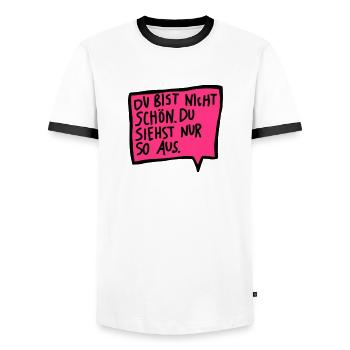 Du bist nicht schön. Du siehst nur so aus. - Männer Kontrast-T-Shirt - Weiß/Schwarz - Vorne - AI Model Female 172 light (172cm) & AI Model Male 178 dark (178cm)