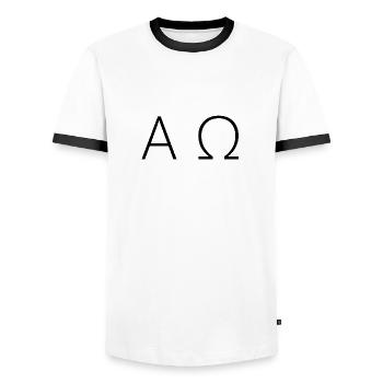 Alpha and Omega - Men's Ringer Shirt - white/black - Front - AI Model Female 172 light (172cm) & AI Model Male 178 dark (178cm)