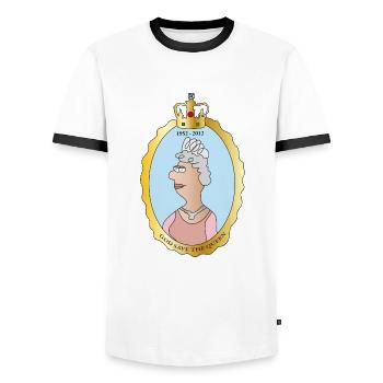 Queen Elizabeth II - Men's Ringer Shirt - white/black - Front - AI Model Female 172 light (172cm) & AI Model Male 178 dark (178cm)