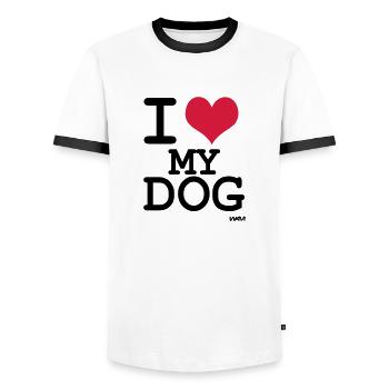 i love my dog by wam - Männer Kontrast-T-Shirt - Weiß/Schwarz - Vorne - AI Model Female 172 light (172cm) & AI Model Male 178 dark (178cm)