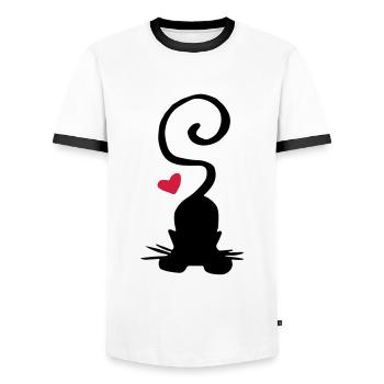 Cat red heart / cat - heart - yoga - Men's Ringer Shirt - white/black - Front - AI Model Female 172 light (172cm) & AI Model Male 178 dark (178cm)